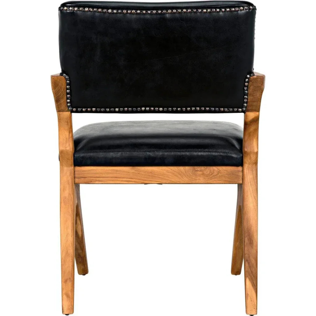 Dolores Chair, Teak with Leather - LOOMLAN - Noir - Dining Chairs