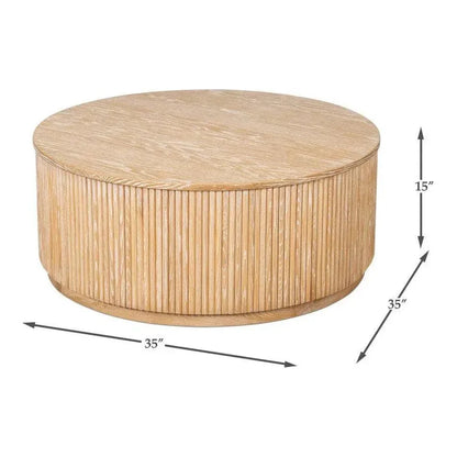 Donald Wood Brown Round Cocktail Table - LOOMLAN - Sarreid - Coffee Tables