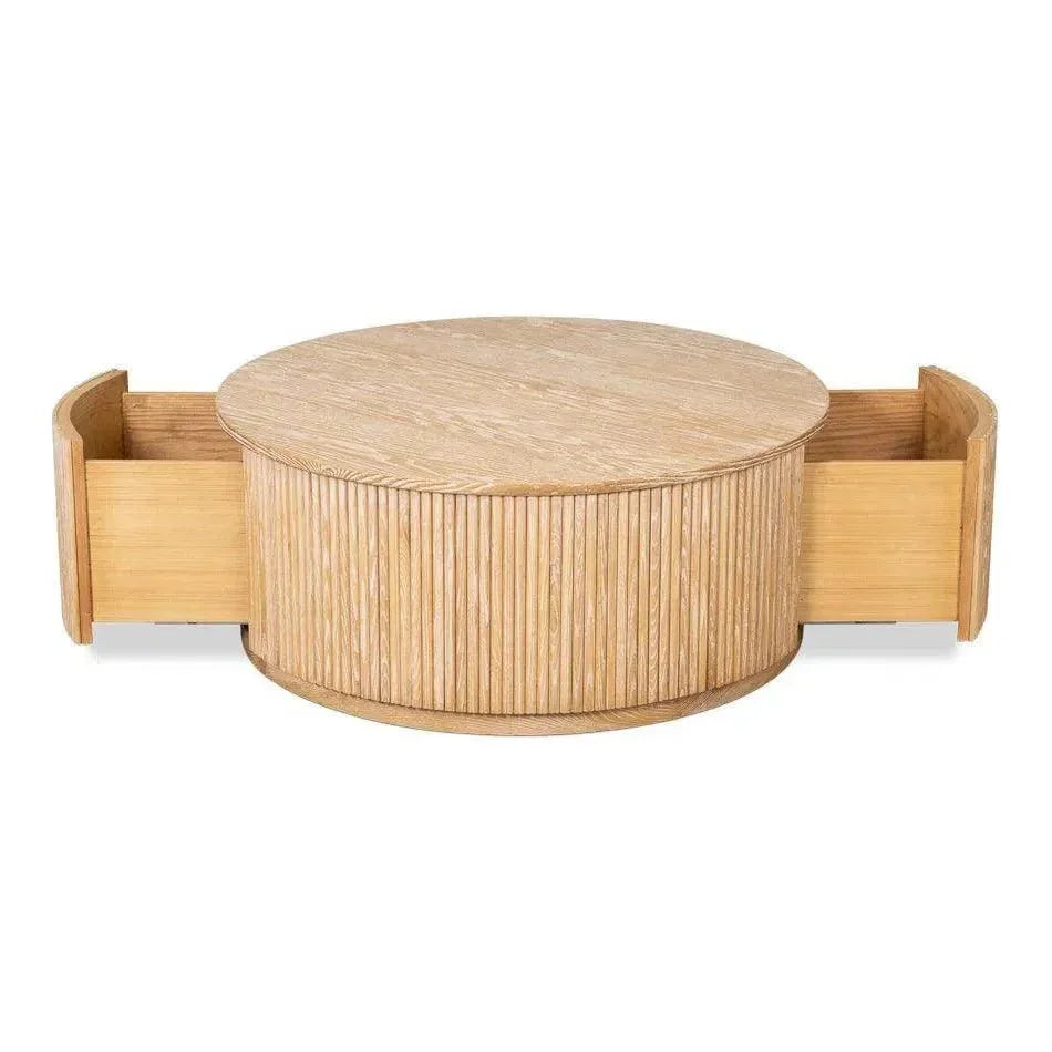 Donald Wood Brown Round Cocktail Table - LOOMLAN - Sarreid - Coffee Tables