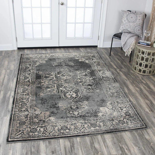 Doon Central Medallion Gray Kitchen Hallway Runner Rug - LOOMLAN - LOOMLAN - Area Rugs