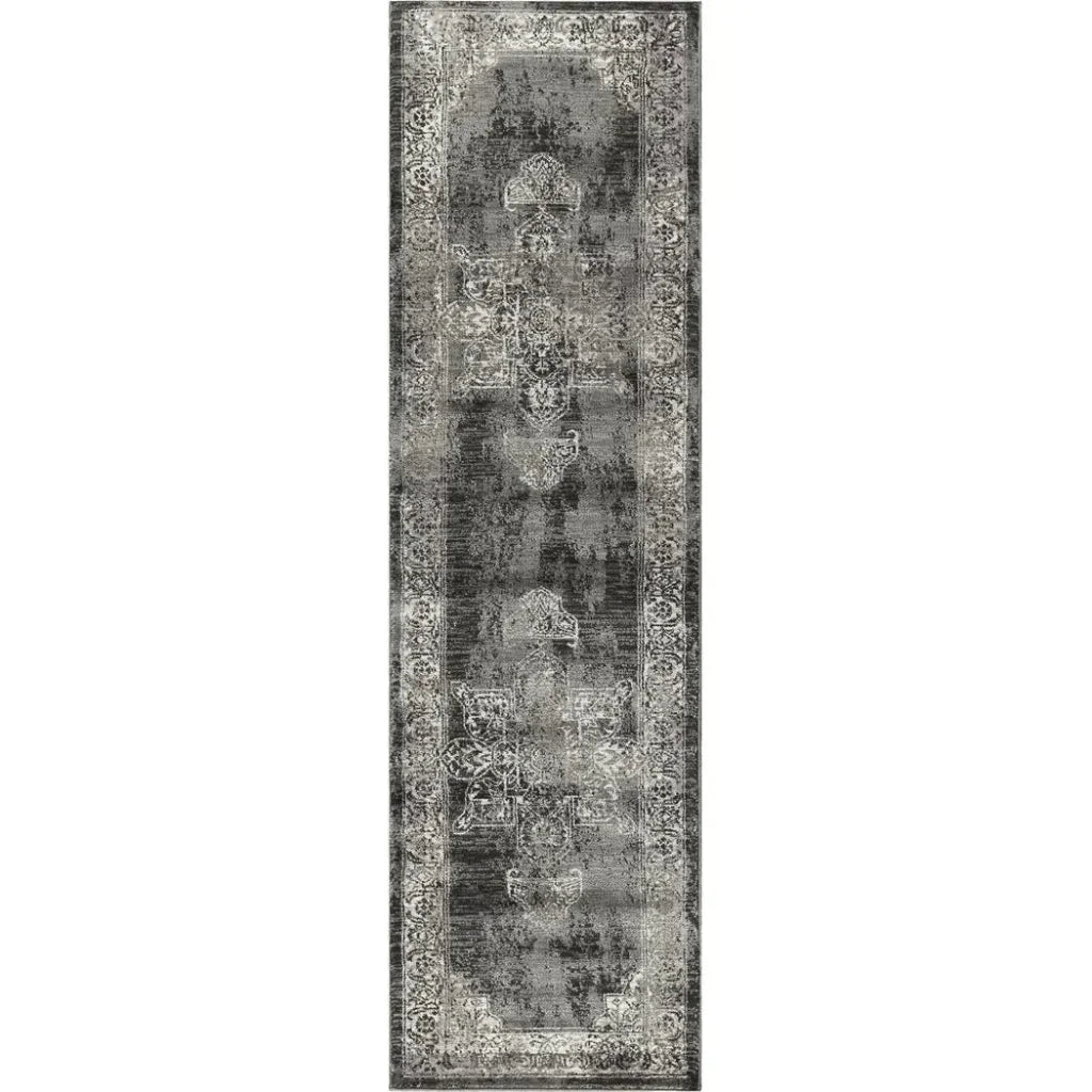 Doon Central Medallion Gray Kitchen Hallway Runner Rug - LOOMLAN - LOOMLAN - Area Rugs