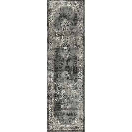 Doon Central Medallion Gray Kitchen Hallway Runner Rug - LOOMLAN - LOOMLAN - Area Rugs