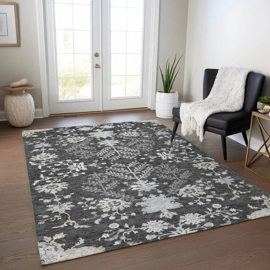 Doris Charcoal Washable Indoor - Outdoor Rug - LOOMLAN - LOOMLAN Rugs - Outdoor Rugs