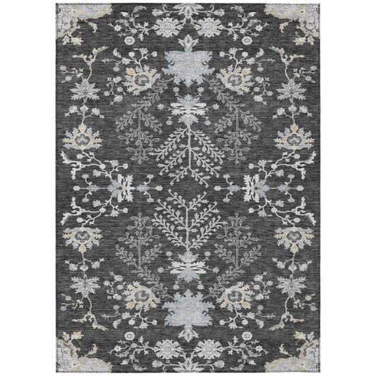 Doris Charcoal Washable Indoor - Outdoor Rug - LOOMLAN - LOOMLAN Rugs - Outdoor Rugs