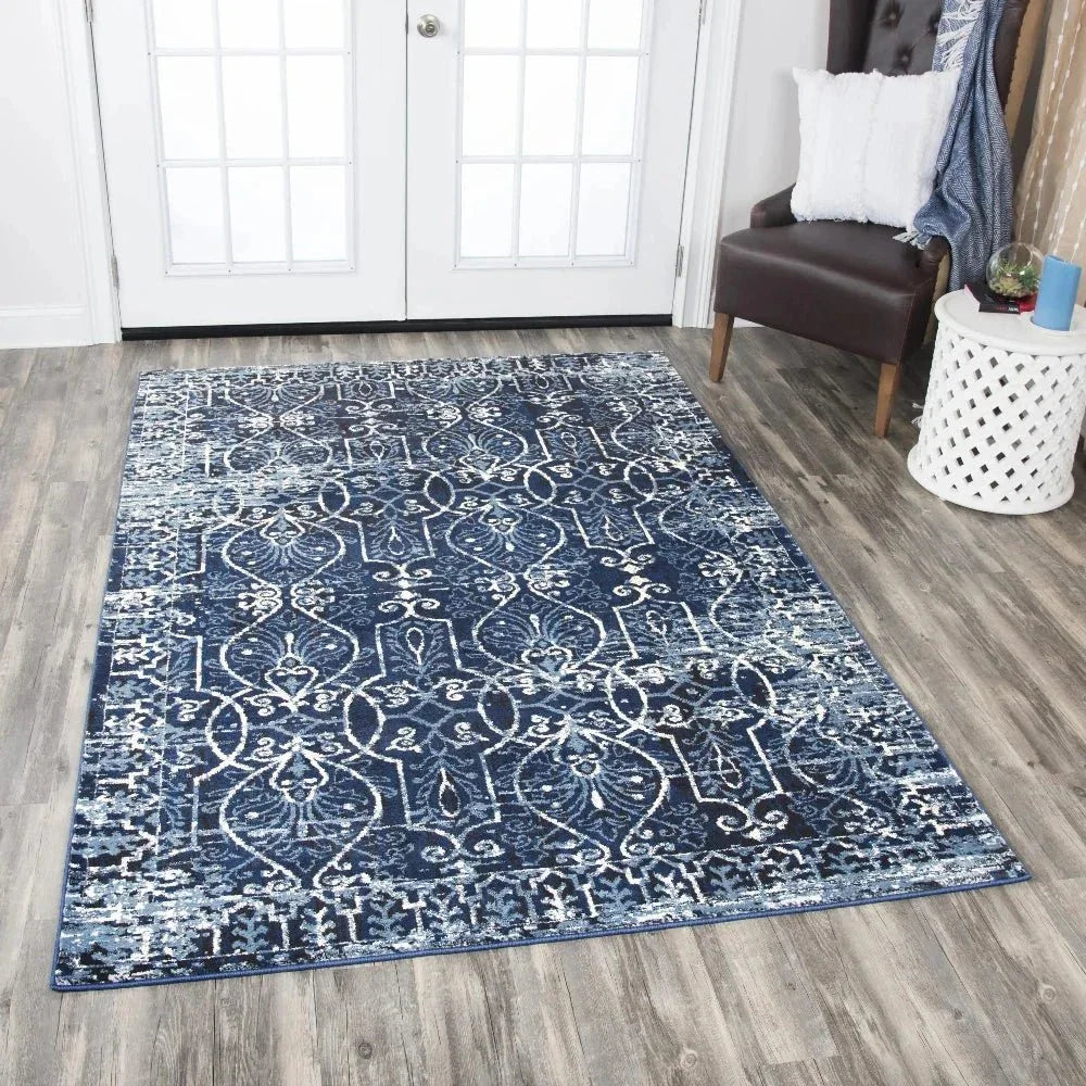 Dors Scroll Work Blue Kitchen Hallway Runner Rug - LOOMLAN - LOOMLAN - Area Rugs