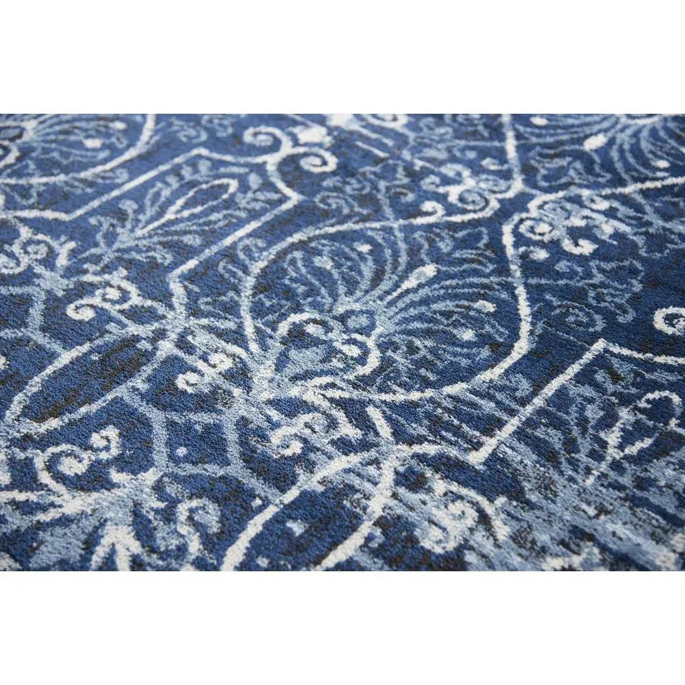 Dors Scroll Work Blue Kitchen Hallway Runner Rug - LOOMLAN - LOOMLAN - Area Rugs