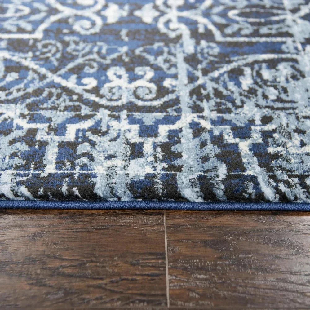 Dors Scroll Work Blue Kitchen Hallway Runner Rug - LOOMLAN - LOOMLAN - Area Rugs