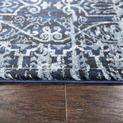 Dors Scroll Work Blue Kitchen Hallway Runner Rug - LOOMLAN - LOOMLAN - Area Rugs