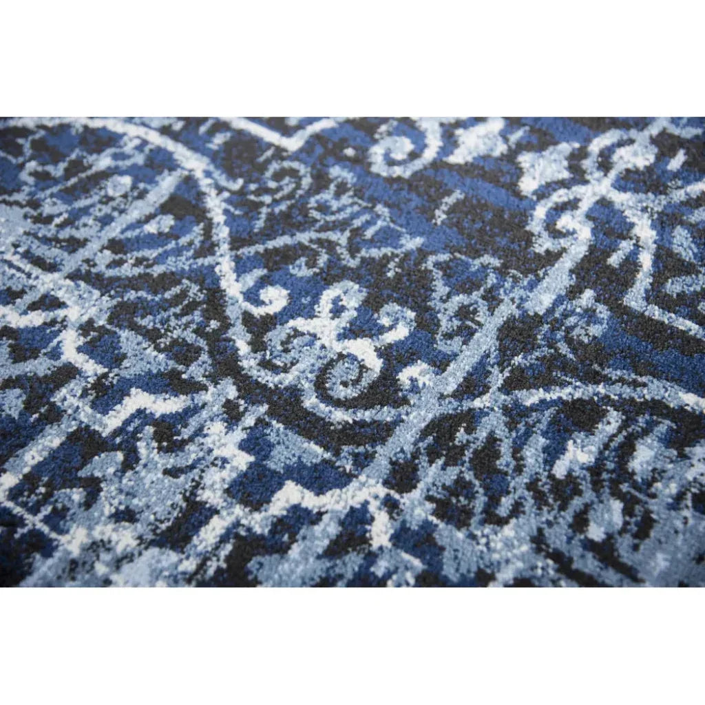 Dors Scroll Work Blue Kitchen Hallway Runner Rug - LOOMLAN - LOOMLAN - Area Rugs