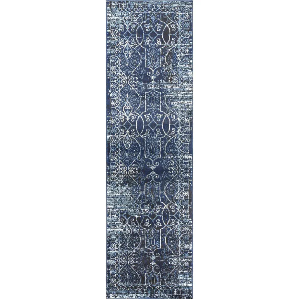 Dors Scroll Work Blue Kitchen Hallway Runner Rug - LOOMLAN - LOOMLAN - Area Rugs