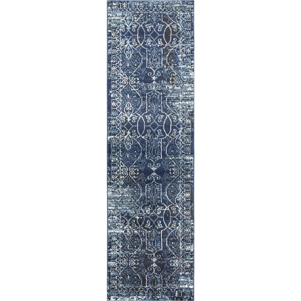 Dors Scroll Work Blue Kitchen Hallway Runner Rug - LOOMLAN - LOOMLAN - Area Rugs