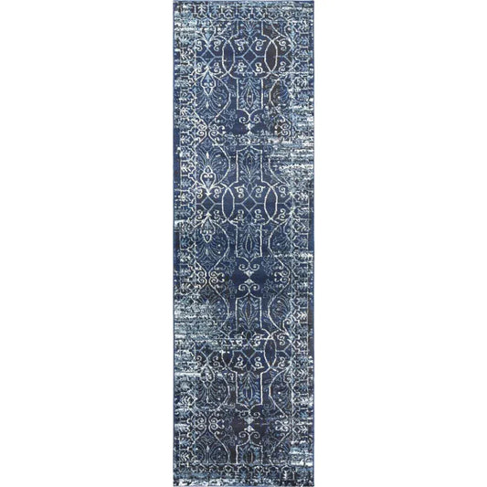 Dors Scroll Work Blue Kitchen Hallway Runner Rug - LOOMLAN - LOOMLAN - Area Rugs