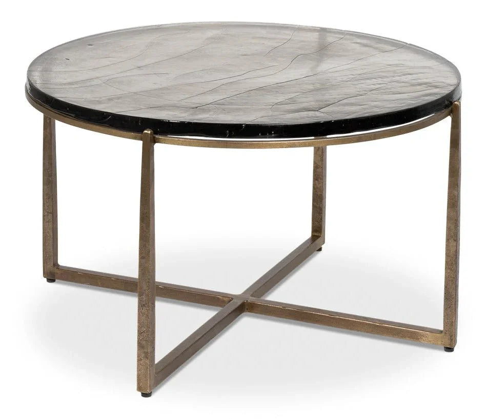 Dorsey Iron Framed Round Coffee Table - LOOMLAN - Sarreid - Coffee Tables