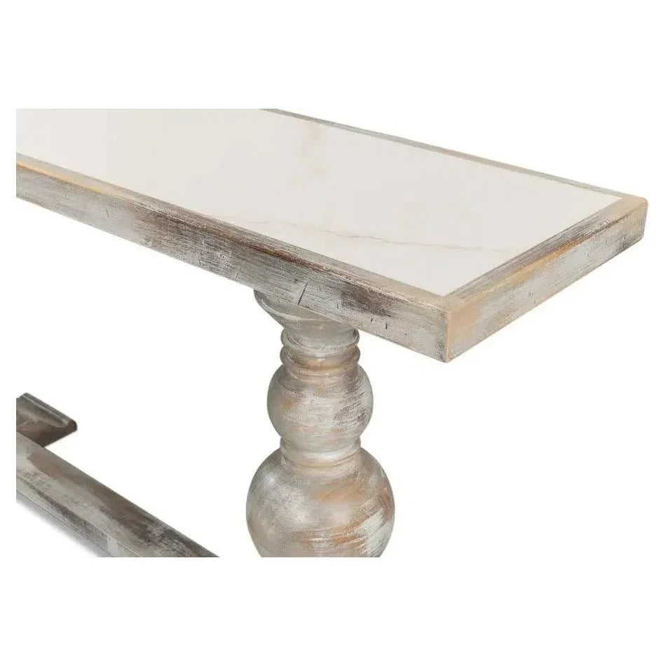 Double Pedestal Console Table White Solid Wood - LOOMLAN - Sarreid - Console Tables