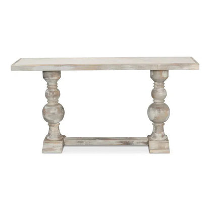 Double Pedestal Console Table White Solid Wood - LOOMLAN - Sarreid - Console Tables
