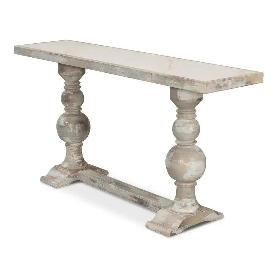 Double Pedestal Console Table White Solid Wood - LOOMLAN - Sarreid - Console Tables