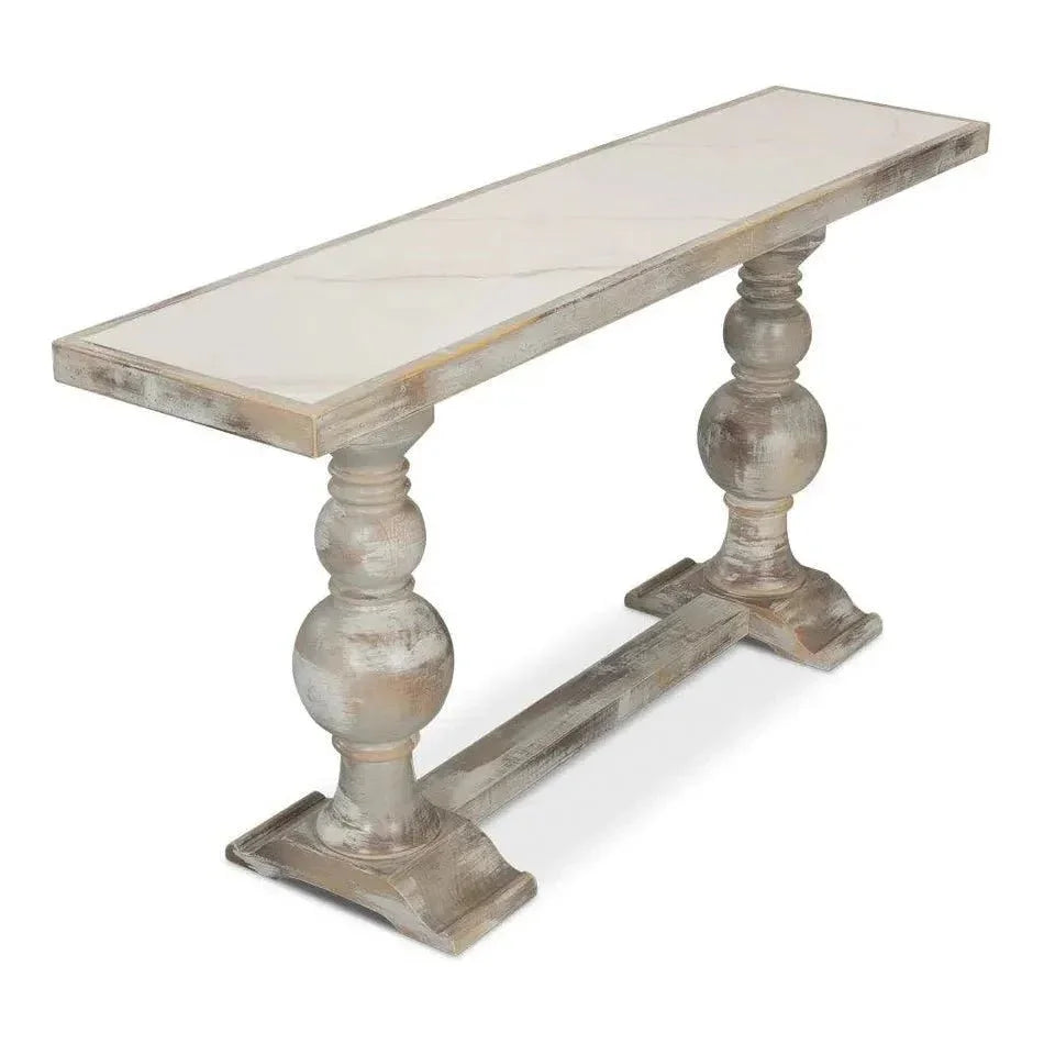 Double Pedestal Console Table White Solid Wood - LOOMLAN - Sarreid - Console Tables