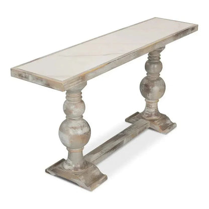 Double Pedestal Console Table White Solid Wood - LOOMLAN - Sarreid - Console Tables