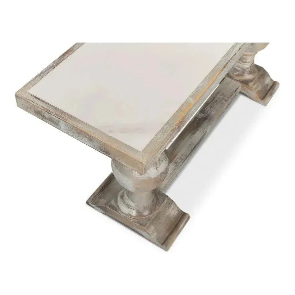 Double Pedestal Console Table White Solid Wood - LOOMLAN - Sarreid - Console Tables