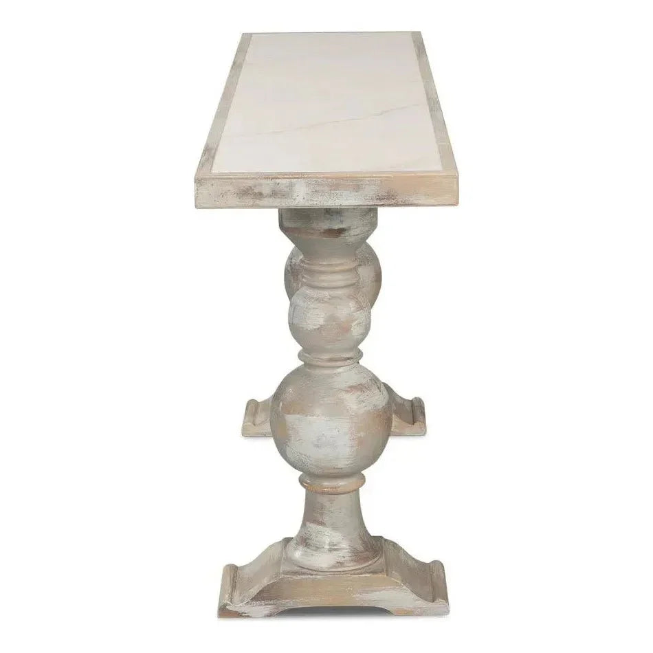 Double Pedestal Console Table White Solid Wood - LOOMLAN - Sarreid - Console Tables