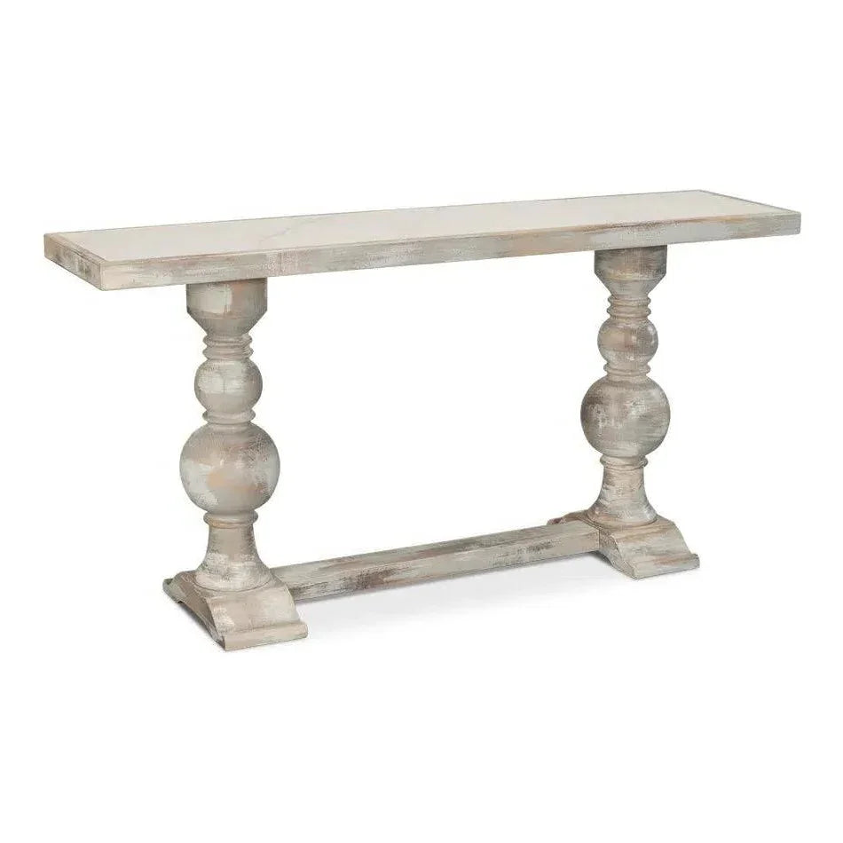 Double Pedestal Console Table White Solid Wood - LOOMLAN - Sarreid - Console Tables