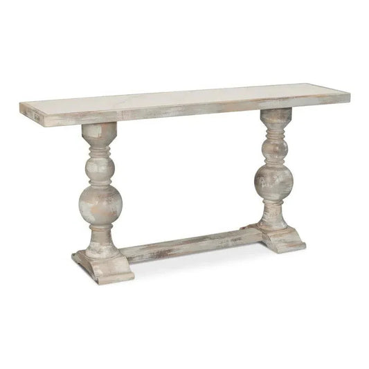 Double Pedestal Console Table White Solid Wood - LOOMLAN - Sarreid - Console Tables