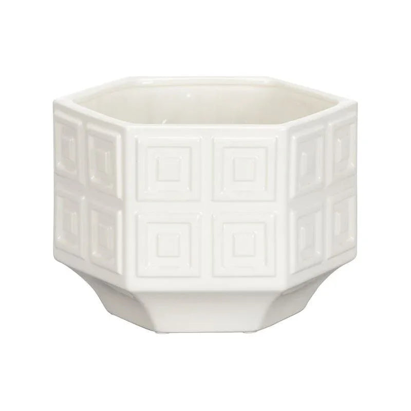 Dover White Glossy Ceramic Cachepot - LOOMLAN - Chelsea House - Planters