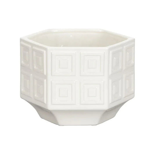 Dover White Glossy Ceramic Cachepot - LOOMLAN - Chelsea House - Planters