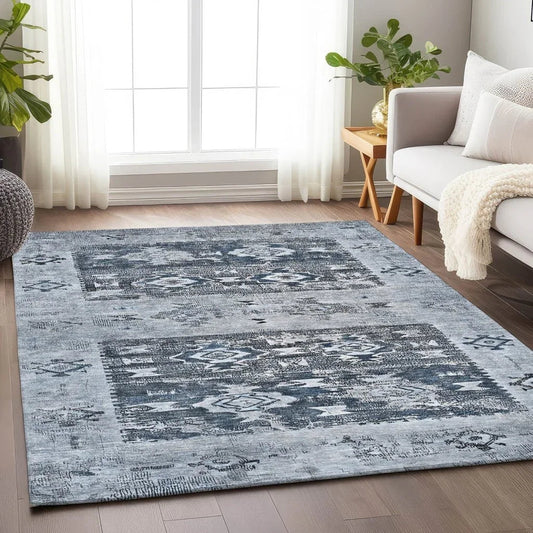 Draessa Blue Washable Indoor - Outdoor Rug - LOOMLAN - LOOMLAN Rugs - Outdoor Rugs
