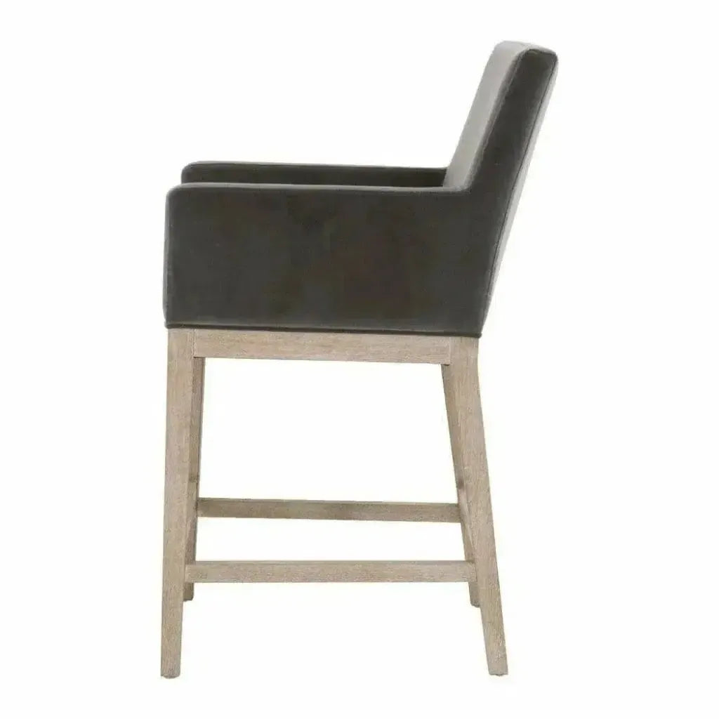 Drake Counter Stool Dark Dove Velvet Natural Gray Oak - LOOMLAN - Essentials For Living - Counter Stools