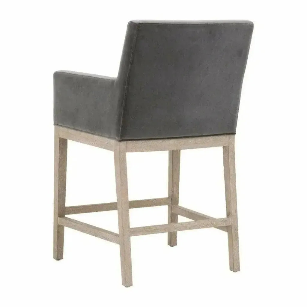 Drake Counter Stool Dark Dove Velvet Natural Gray Oak - LOOMLAN - Essentials For Living - Counter Stools