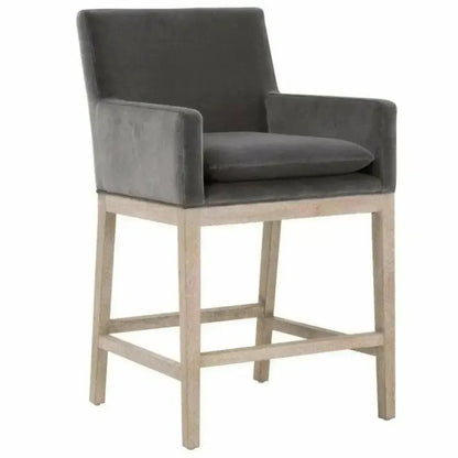 Drake Counter Stool Dark Dove Velvet Natural Gray Oak - LOOMLAN - Essentials For Living - Counter Stools