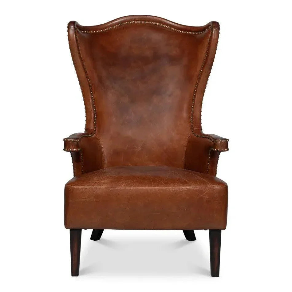 Drake Distilled Leather Accent Chair Tall Back - LOOMLAN - Sarreid - Accent Chairs