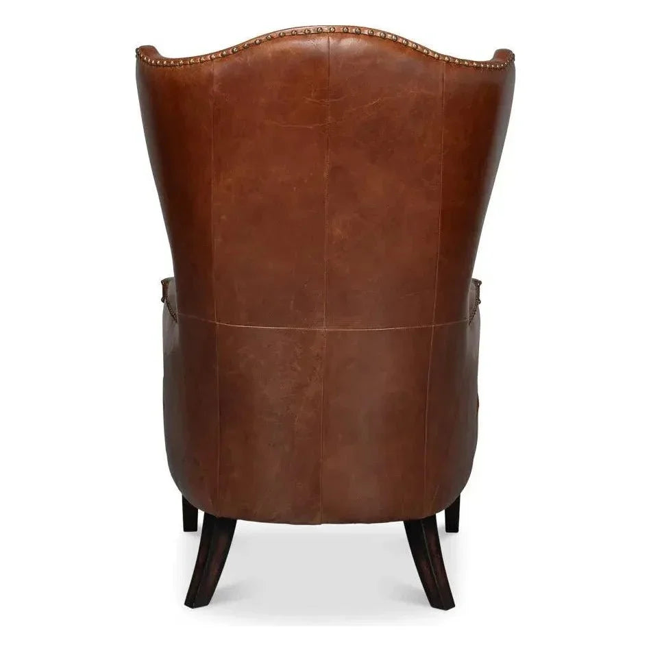 Drake Distilled Leather Accent Chair Tall Back - LOOMLAN - Sarreid - Accent Chairs