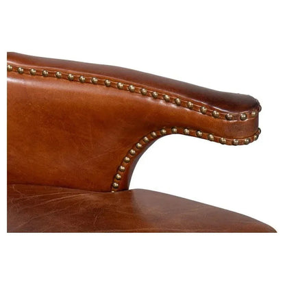 Drake Distilled Leather Accent Chair Tall Back - LOOMLAN - Sarreid - Accent Chairs