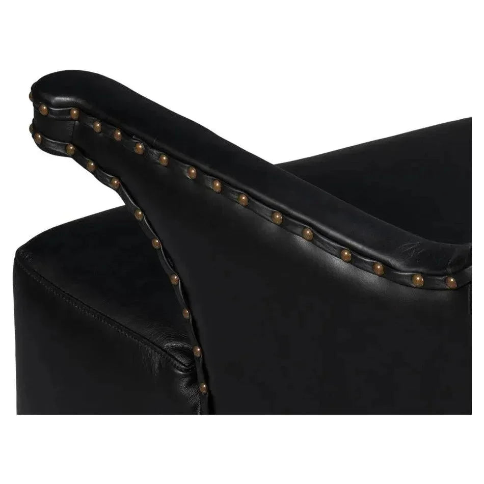 Drake Distilled Leather Black Arm Chair - LOOMLAN - Sarreid - Club Chairs