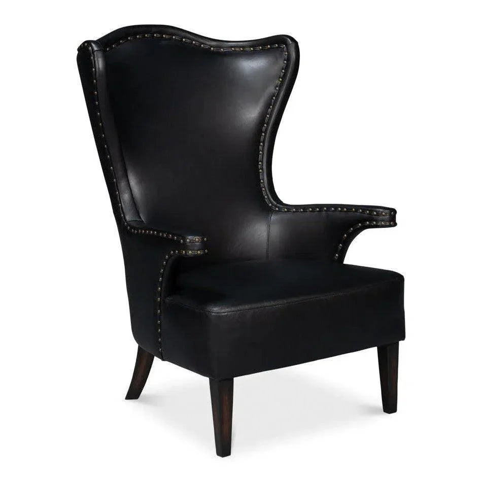 Drake Distilled Leather Black Arm Chair - LOOMLAN - Sarreid - Club Chairs