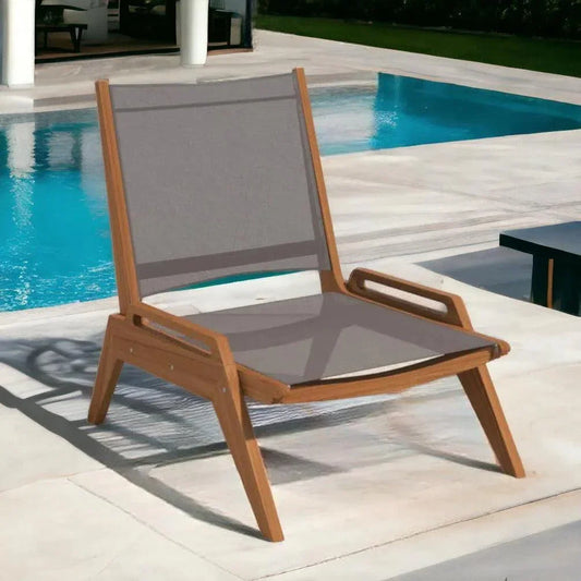 Draper Teak Outdoor Sling Chat Chair-Outdoor Accent Chairs-HiTeak-LOOMLAN