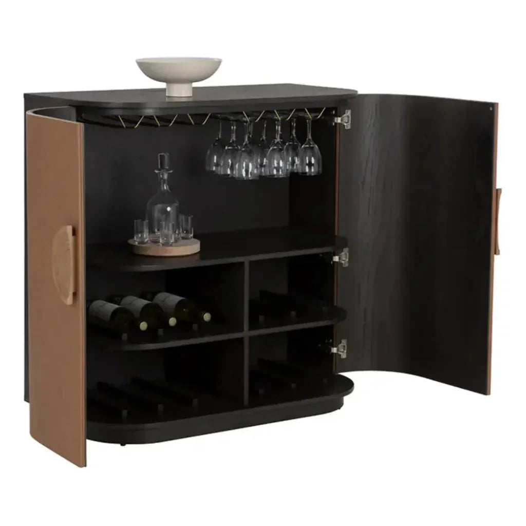 Dresden Leather Bar Cabinet-Home Bar Carts-SUNPAN-LOOMLAN