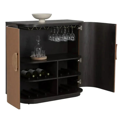 Dresden Leather Bar Cabinet-Home Bar Carts-SUNPAN-LOOMLAN