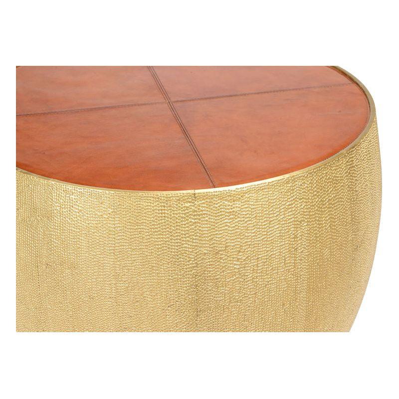 Drum Shaped Leather Top Side Table - LOOMLAN - Chelsea House - Side Tables