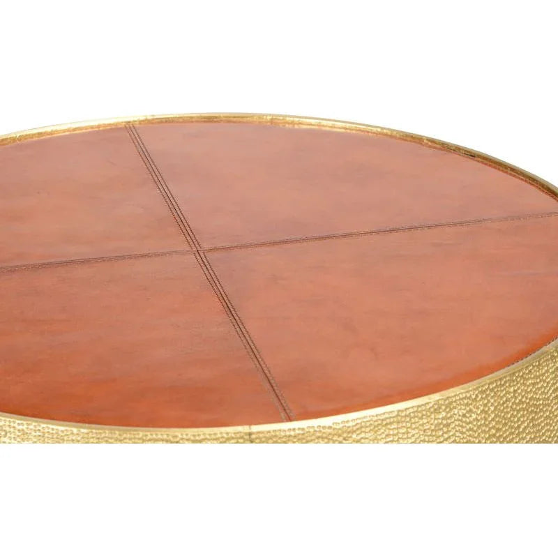 Drum Shaped Leather Top Side Table - LOOMLAN - Chelsea House - Side Tables