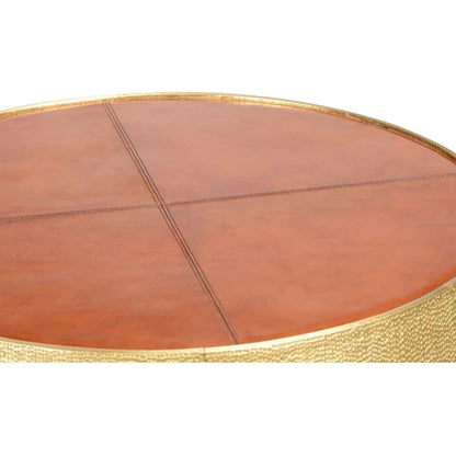 Drum Shaped Leather Top Side Table - LOOMLAN - Chelsea House - Side Tables