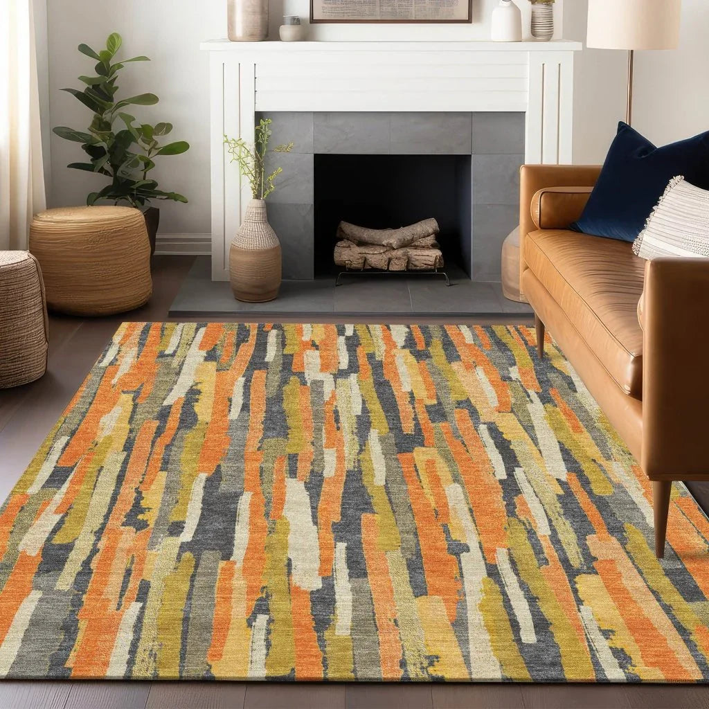 Dunae Orange Washable Indoor - Outdoor Rug - LOOMLAN - LOOMLAN Rugs - Outdoor Rugs