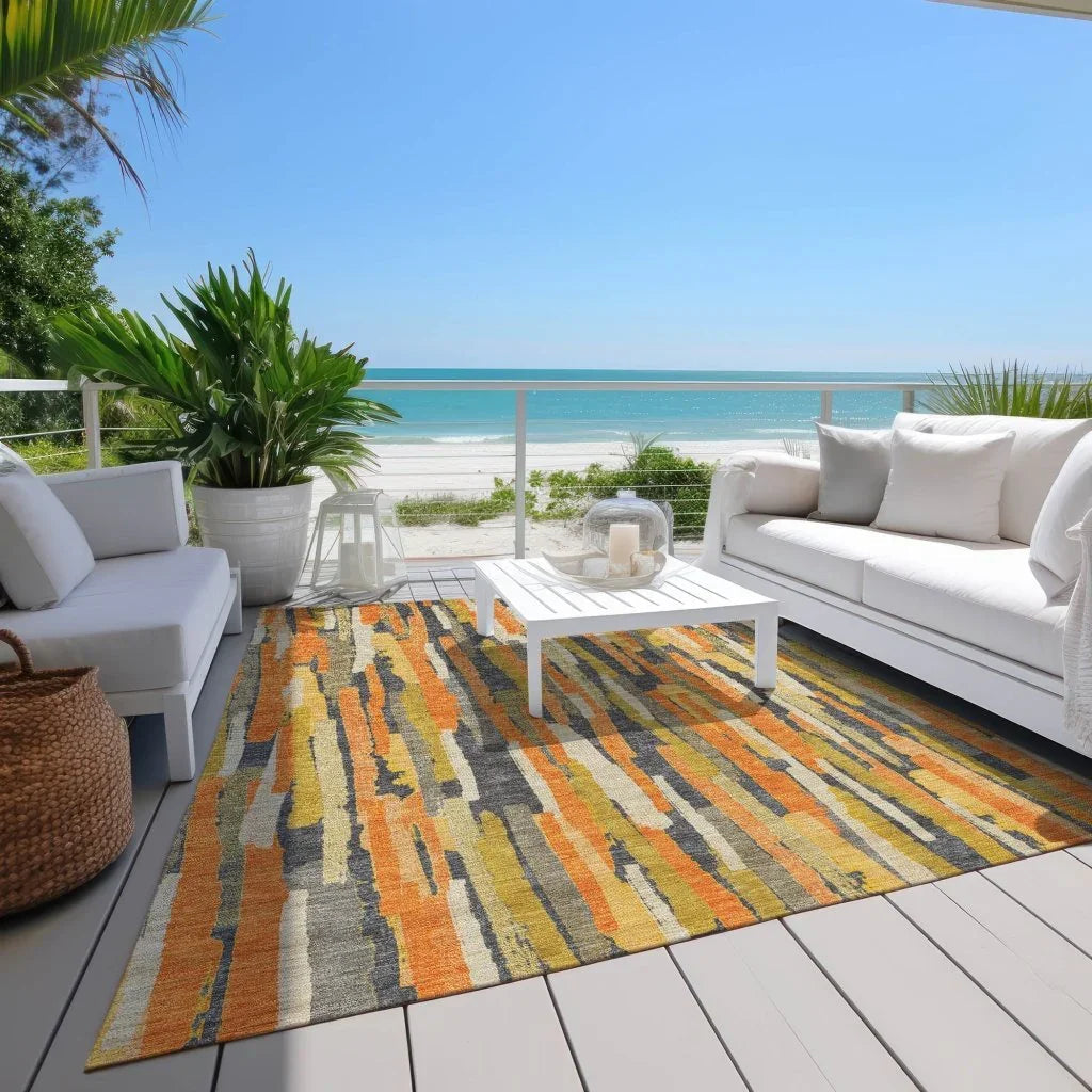 Dunae Orange Washable Indoor - Outdoor Rug - LOOMLAN - LOOMLAN Rugs - Outdoor Rugs