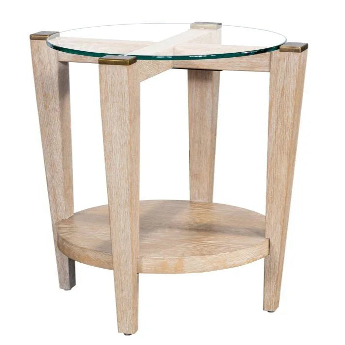 Dunes White Round Glass Top End Table - LOOMLAN - Bassett Mirror - Side Tables