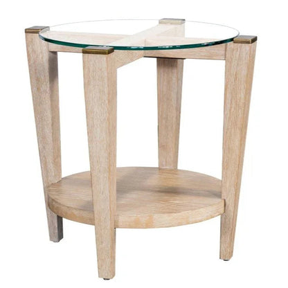 Dunes White Round Glass Top End Table - LOOMLAN - Bassett Mirror - Side Tables