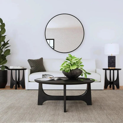 Dunnigan Wood Black Round Cocktail Table - LOOMLAN - Bassett Mirror - Coffee Tables