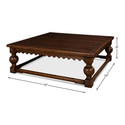 Durand Coffee Table Square Solid Wood Dark Brown - LOOMLAN - Sarreid - Coffee Tables