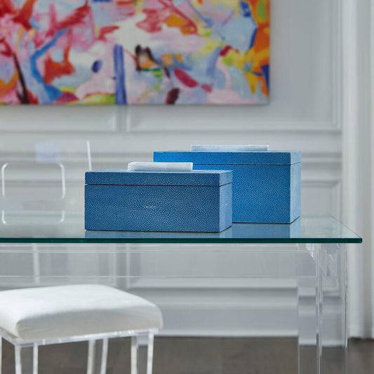 Durham Blue Shagreen Covered Wooden Box - LOOMLAN - Chelsea House - Boxes & Bowls